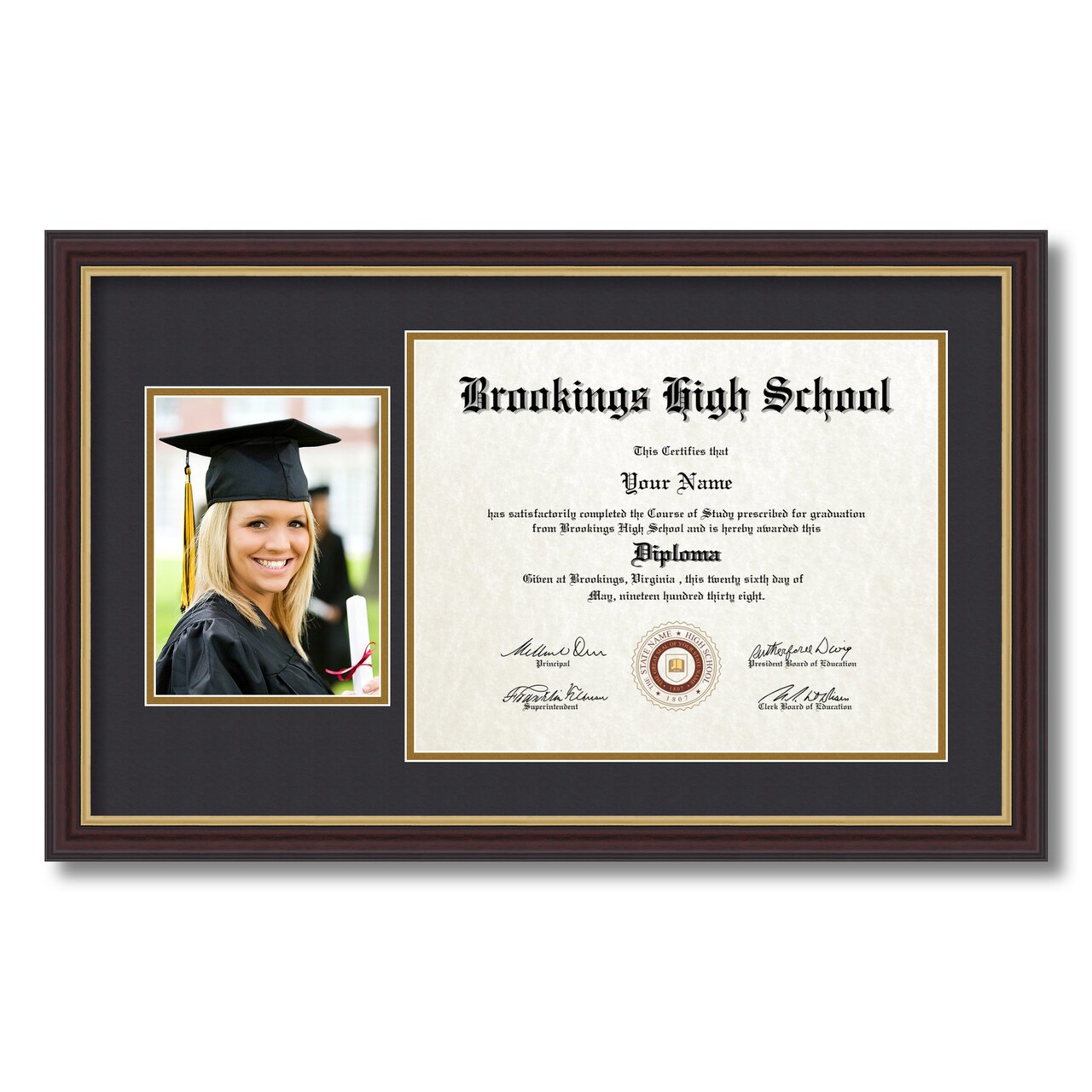 ArtToFrames 11x14 inch Diploma Frame with 6" x 8" Inch Image Opening - Framed with Black and Gold Mats, Comes with Regular Acrylic and Sawtooth Hanger for Wall Hanging (DT-11x14)